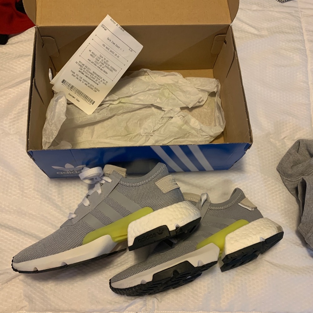 Adidas grey and green sneakers